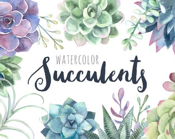Watercolor Succulents Clipart | Floral Wedding Invitation Clipart - Succulents, Cactus and Air Plants - Instant Download PNGs
