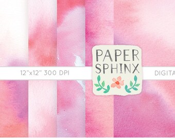 Pink Hues Watercolor Digital Paper | Printable Digital Backgrounds - For Scrapbooking, Crafts, Invitations 12x12 - Pink and Coral