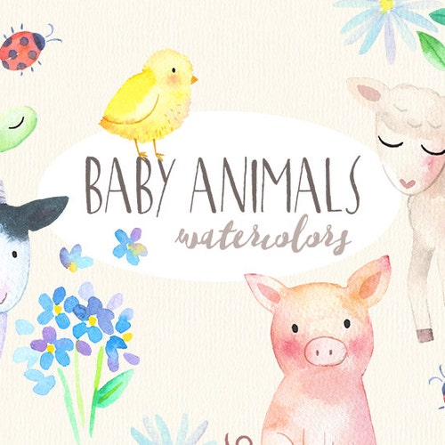 Baby Animals Watercolor Clipart Springtime Farm Animals - Etsy Baby Animals Watercolor Clipart Springtime Farm Animals - Etsy