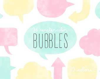 Watercolor Speech Bubbles Clipart | Comic Speech and Thought Bubbles - Digital Scrapbooking Instant Download PNG Files
