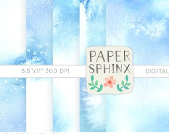 Blue Soothing Sea Digital Watercolor Paper- Printable background - Scrapbooking, Invitation 8.5 x 11 - light blue teal