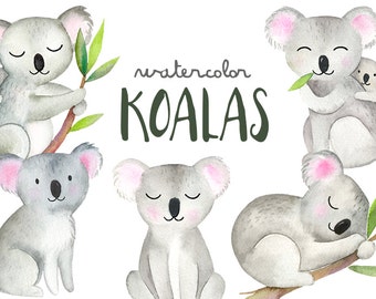 Aquarell Koalas Clipart | Koala Bär Familie - illustriert Kindergarten Wandkunst - Baby Duschen - Mama und Baby australische Clipart