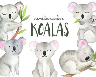 Watercolor Koalas Clipart | Koala Bear Family - Illustrated Nursery Wall Art - Baby Showers - Mommy and Baby Australian Clipart