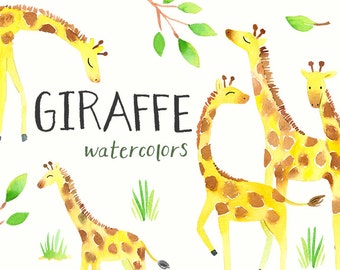 Watercolor Giraffes Clipart | Jungle Safari Animals - Scrapbooking, Baby Shower, Nursery Art - Digital Instant Download PNG Files