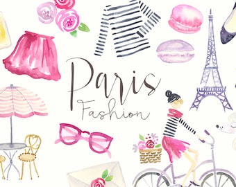 Aquarelle Paris Clipart - France Fashion Clip Art - Planner Clipart - Français Clothes - Tour Eiffel - Digital Instant Download PNG fichiers