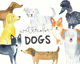 Watercolor Dogs Clipart | Pets Clip Art -  Watercolor Animals - Puppies / Dog Breeds - Digital Instant Download PNG files