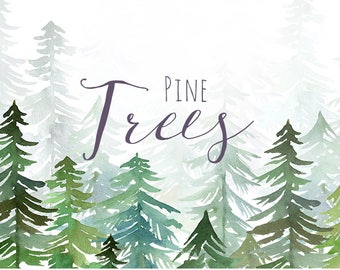 Watercolor Pine Trees Clipart | Christmas Clipart - Winter Conifers, Watercolor Forest, Winter Wedding, Digital Instant Download PNGs