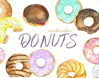 Watercolor Donuts Clipart | Sprinkle Donuts - Doughnuts Clipart - For weddings and bakery -  Digital Instant Download - Printable PNG