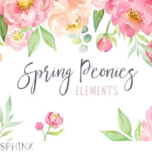 Watercolor Peonies Clipart | Spring Wedding Flowers - Coral and Blush Florals - Wedding Invitation Clip Art - Instant Download PNGs