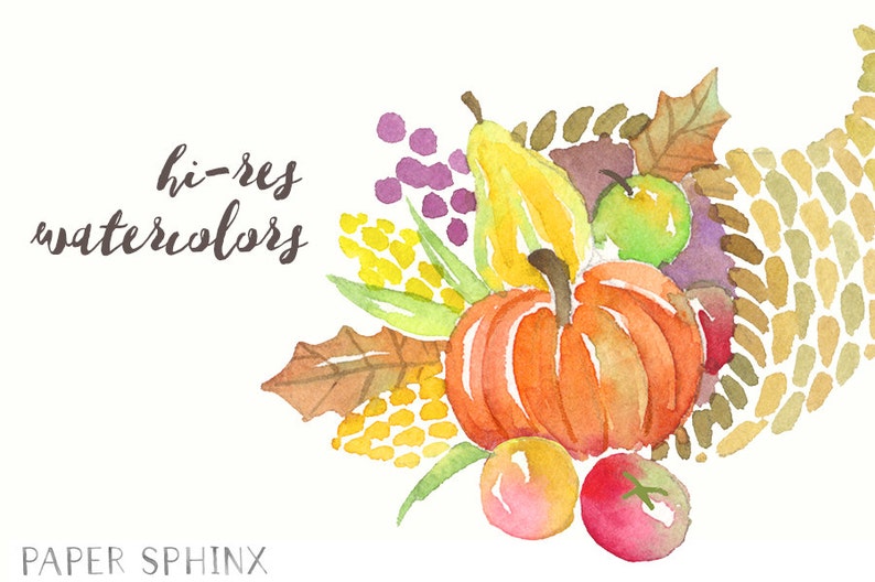 Watercolor Thanksgiving Clipart Autumn Cornucopia Turkey ...