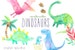 Watercolor Dinosaur Clipart | Girly Dinosaur Clip Art - Dinosaur Birthday Party - Girls Dinosaurs - T Rex, Pterodactyl - Digital PNG Files 