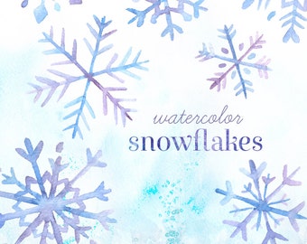 Watercolor Snowflakes Clipart | Holiday Snowflakes - Christmas Cards, Scrapbooking, Blue and Purple - Digital Instant Download PNG Files