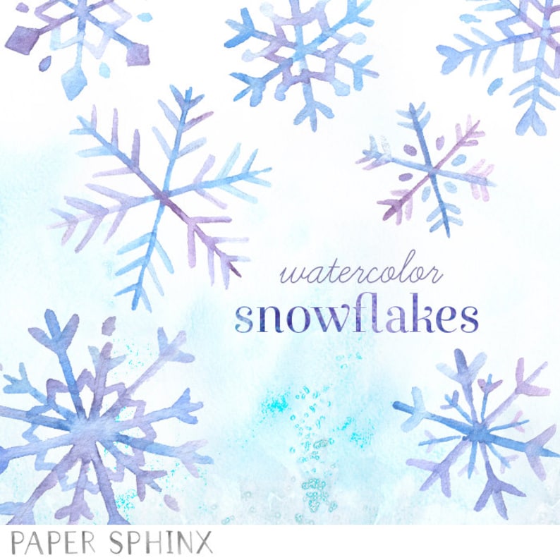 Watercolor Snowflakes Clipart | Holiday Snowflakes - Christmas Cards, Scrapbooking, Blue and Purple - Digital Instant Download PNG Files 