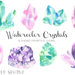 Watercolor Crystals Clip Art | Gems Clipart - Watercolor Gemstones and Minerals - Boho Jewels - Instant Download Digital PNG Files