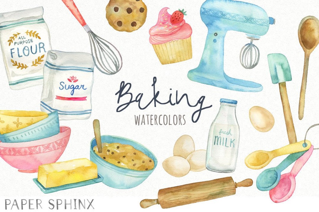 Watercolor Bakery Clipart. Baking supplies. (873376)