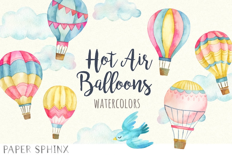 Watercolor Hot Air Balloon Clipart Cute Balloon Baby Shower Etsy