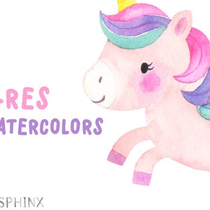 Kawaii Unicorn Clipart Watercolor Cute Unicorns Kawaii Clipart Chubby Unicorn, Stars, Clouds, Rainbows Digital PNG Files image 2