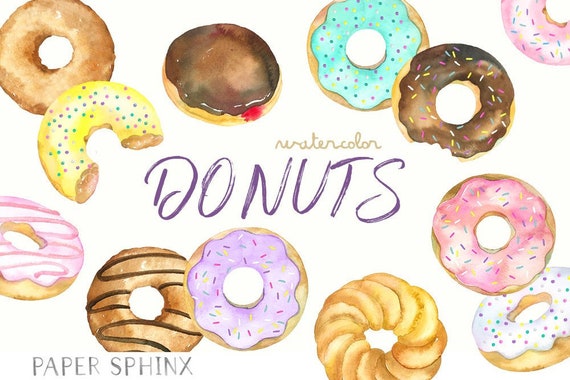 Watercolor Donuts Clipart | Sprinkle Donuts - Doughnuts Clipart - For weddings and bakery -  Digital Instant Download - Printable PNG