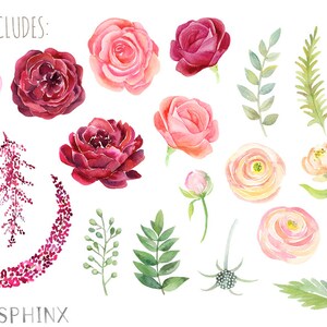 Watercolor Burgundy Flowers Clipart Fall Wedding Flowers - Etsy