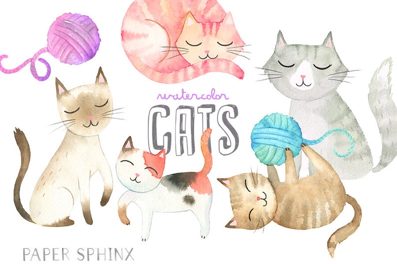 Download Watercolor Cats Clipart Kitten Clip Art Mommy and Baby Cat ...