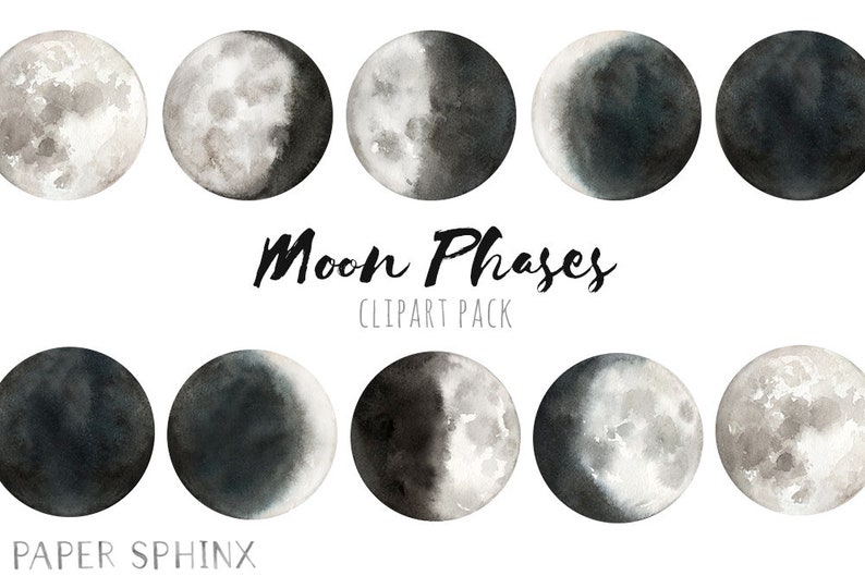 Watercolor Moon Phases Clipart Lunar Graphics Hand-Painted moons Instant Download Printable Digital Clip Art image 1