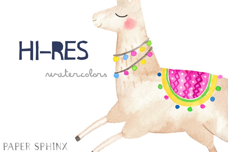Instant Download PNG Files Alpacas with Cactus and Flowers Watercolor Clipart No Drama Llamas Watercolor Llama Clipart