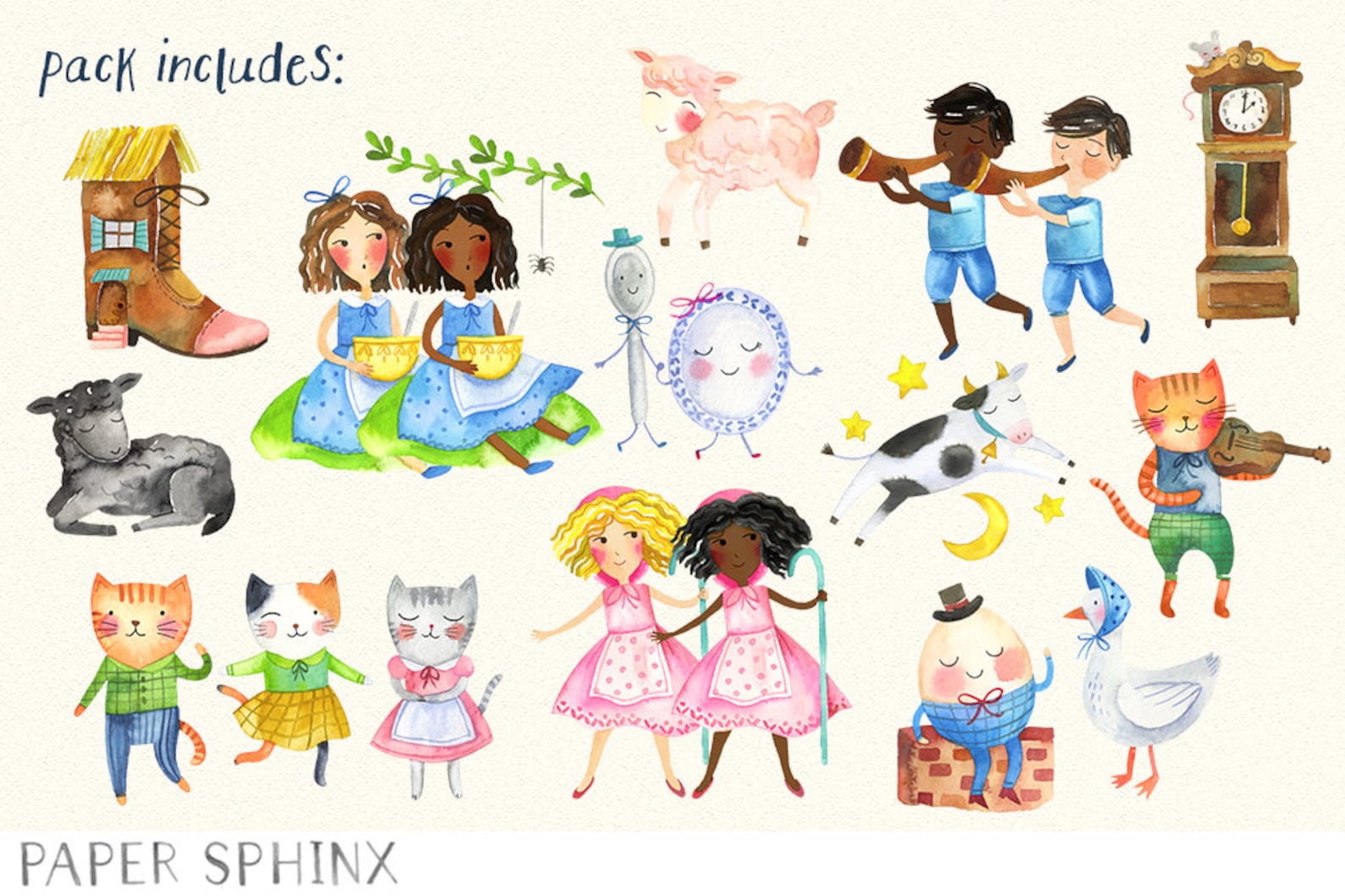 Watercolor Nursery Rhymes Clipart | Mother Goose Clip Art - With Hey ...
