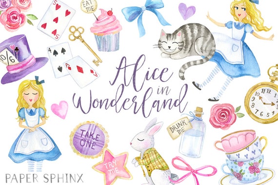 Alice in Wonderland Clipart Watercolor Alice in Wonderland | Etsy Australia