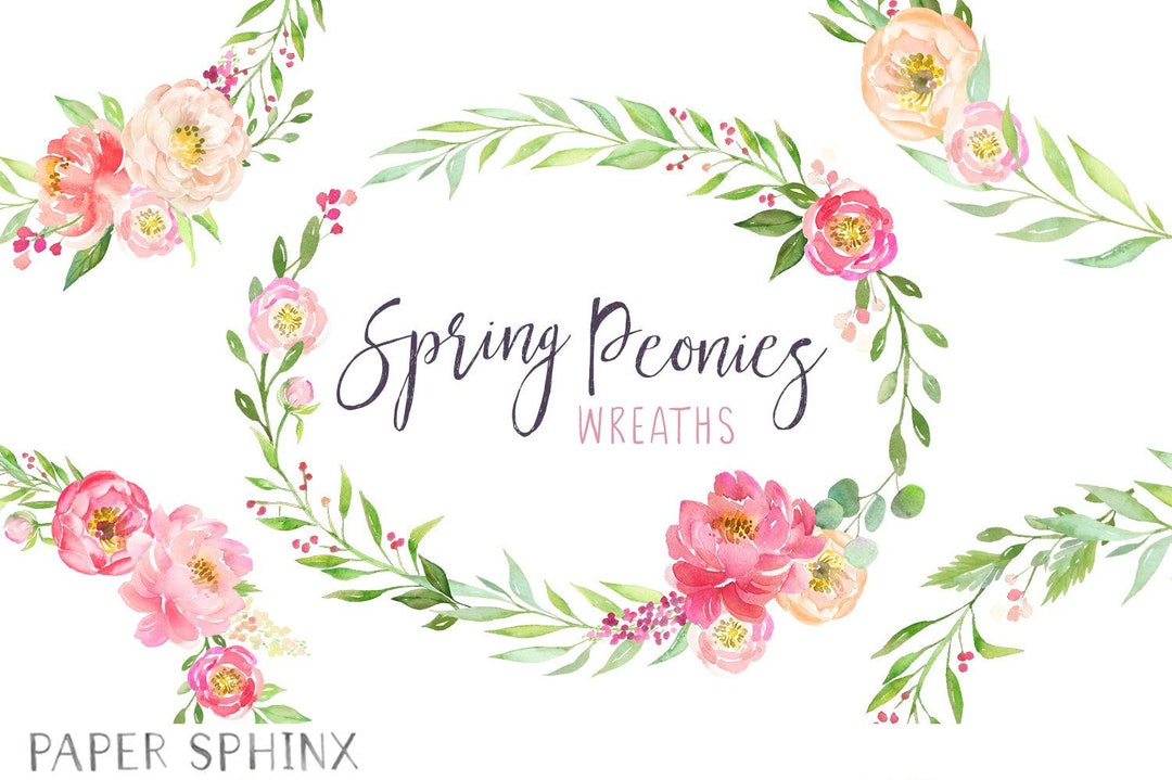 Watercolor Peonies Floral Wreaths | Peonies Clipart - Spring Wedding ...