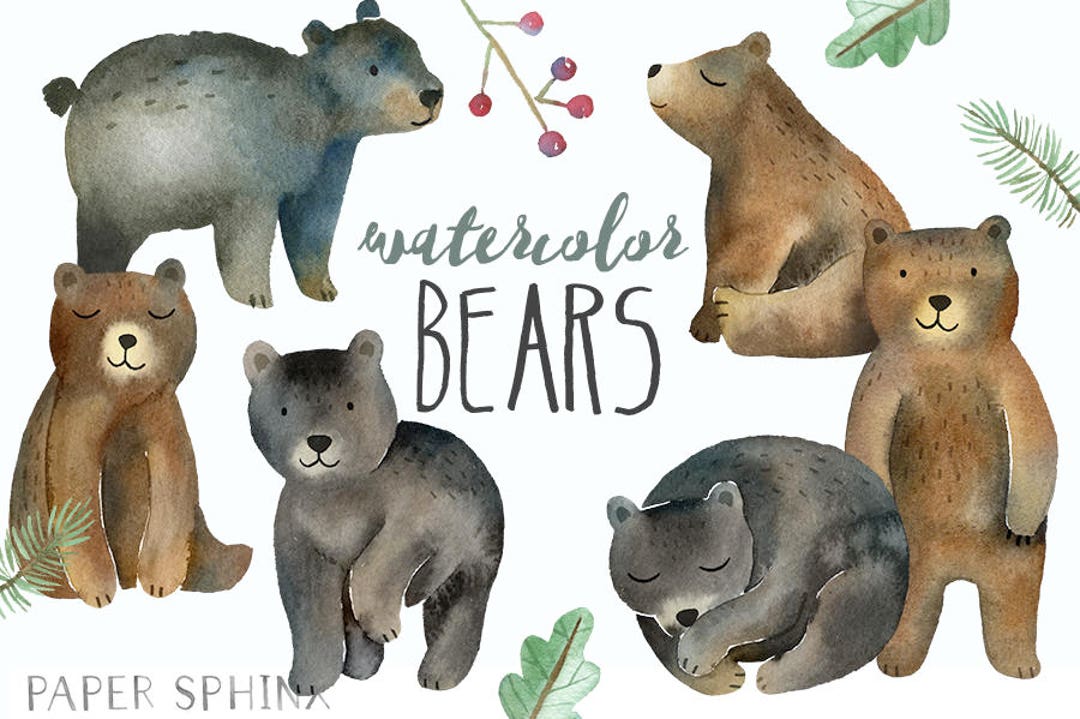 Watercolor Bears Clipart Woodland Clipart Mommy and Baby - Etsy Watercolor Bears Clipart Woodland Clipart Mommy and Baby - Etsy