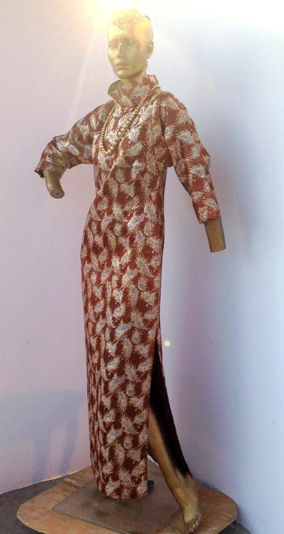 chic vintage 70s brocade dress.long column silhou… - image 2