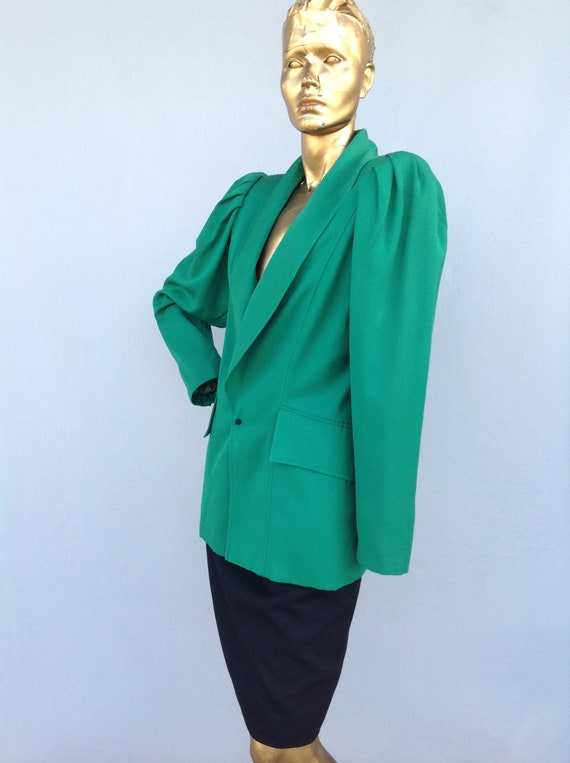 Vintage 80s EMANUEL UNGARO Green Tailored Wool Ja… - image 6
