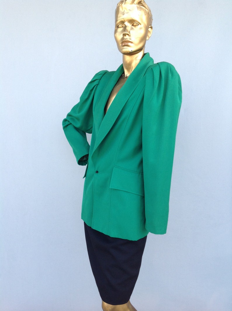 Vintage 80s EMANUEL UNGARO Green Tailored Wool Jacket for Women,Womens Italian Fashion & French Elegant Jacket 1980s-sustainable fashion image 6