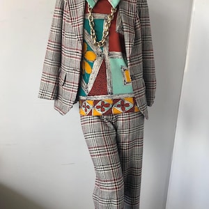 Jaeger vintage70s wool pant suit -splendid plaid wool tweed -jacket and pants-Channel the Studio 54 set in this luxe Bohemia pantsuit  sz s