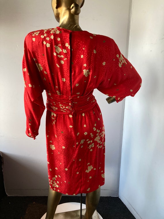 ADELE SIMPSON vintage 1980s red and tan silk dres… - image 6