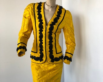vintage 80s FABRICE quilted silk skirt suit-  sustainable fashion sz  4