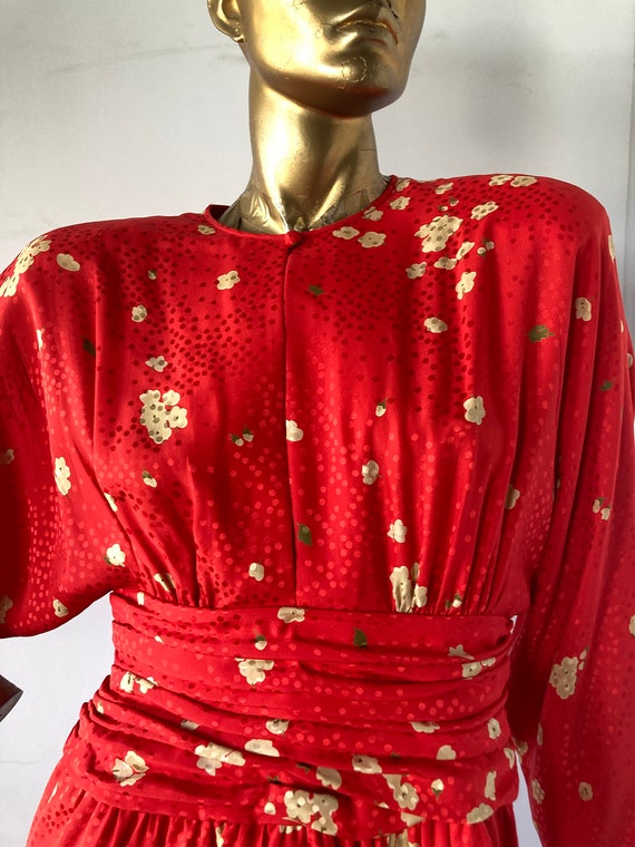 ADELE SIMPSON vintage 1980s red and tan silk dres… - image 4