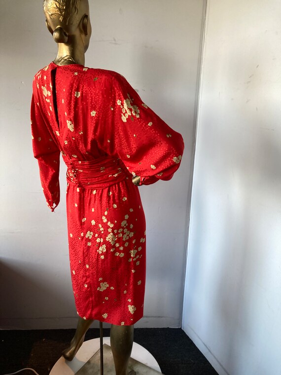 ADELE SIMPSON vintage 1980s red and tan silk dres… - image 7