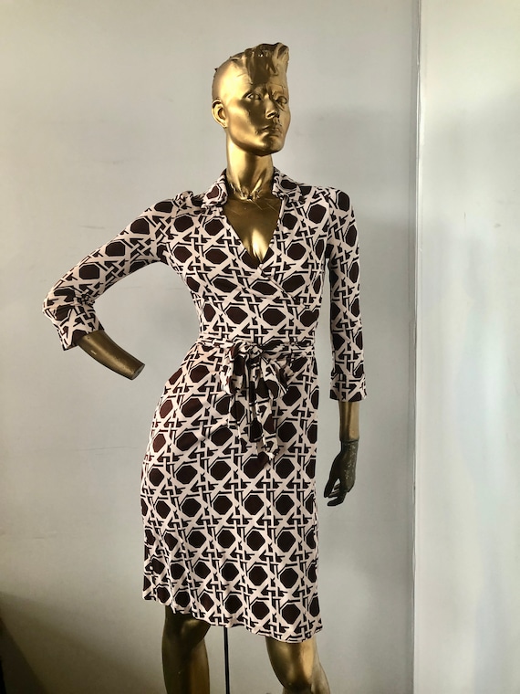 diane von furstenberg knit wrap dress Vintage Silk Dress, Brown Abstract Print (size 2) Georgette Anarkali