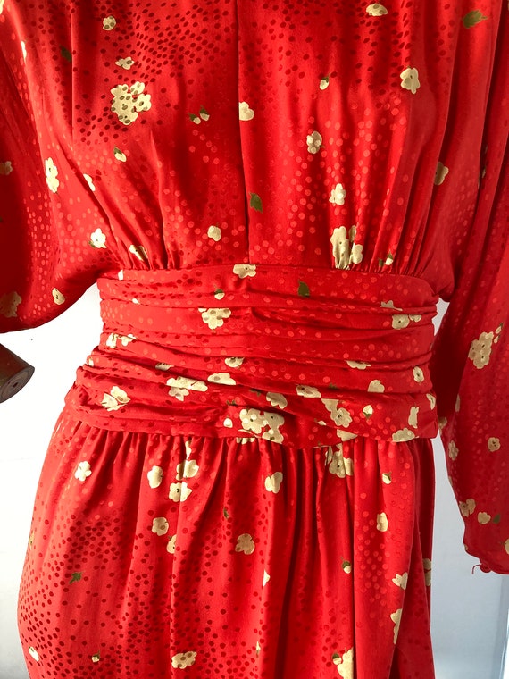 ADELE SIMPSON vintage 1980s red and tan silk dres… - image 3