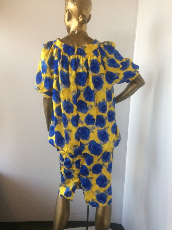 vintage 1980's yellow and blue silk 2 piece dress… - image 5