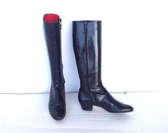 Vintage FERRAGAMO  black leather knee high boots made in ITALY sz 6.5 aaa
