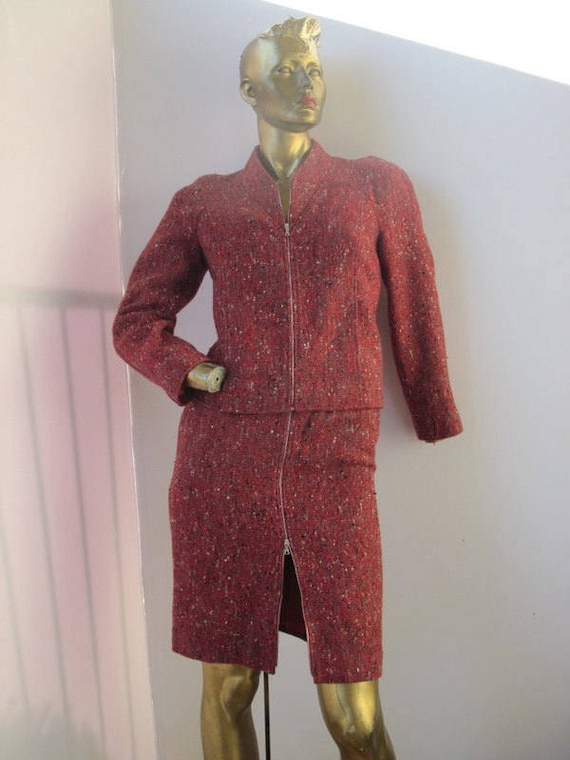 COURREGES vintage 1990s wool suit,red wool tweed-b