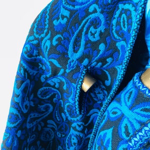 an amazing vintage 60s /70s cape and wrap skirt set-turquoise and black wool ,an unapologetically fabulous outfit image 4