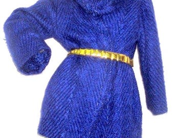 Abrigo estilo suéter vintage de los años 80 en mezcla de mohair: hilo azul rey metalizado, talla M/L