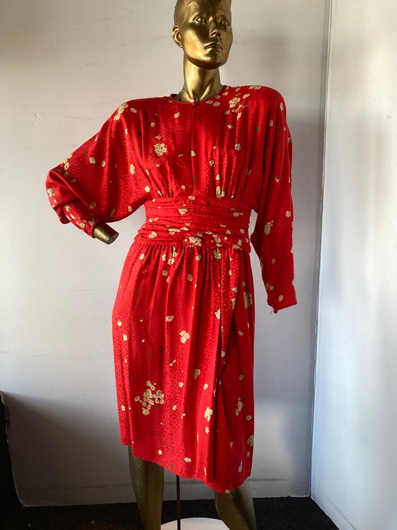 ADELE SIMPSON vintage 1980s red and tan silk dres… - image 2