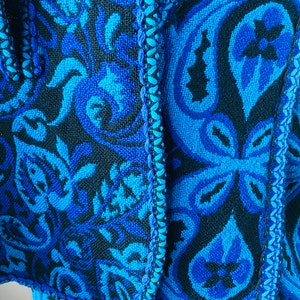 an amazing vintage 60s /70s cape and wrap skirt set-turquoise and black wool ,an unapologetically fabulous outfit image 2