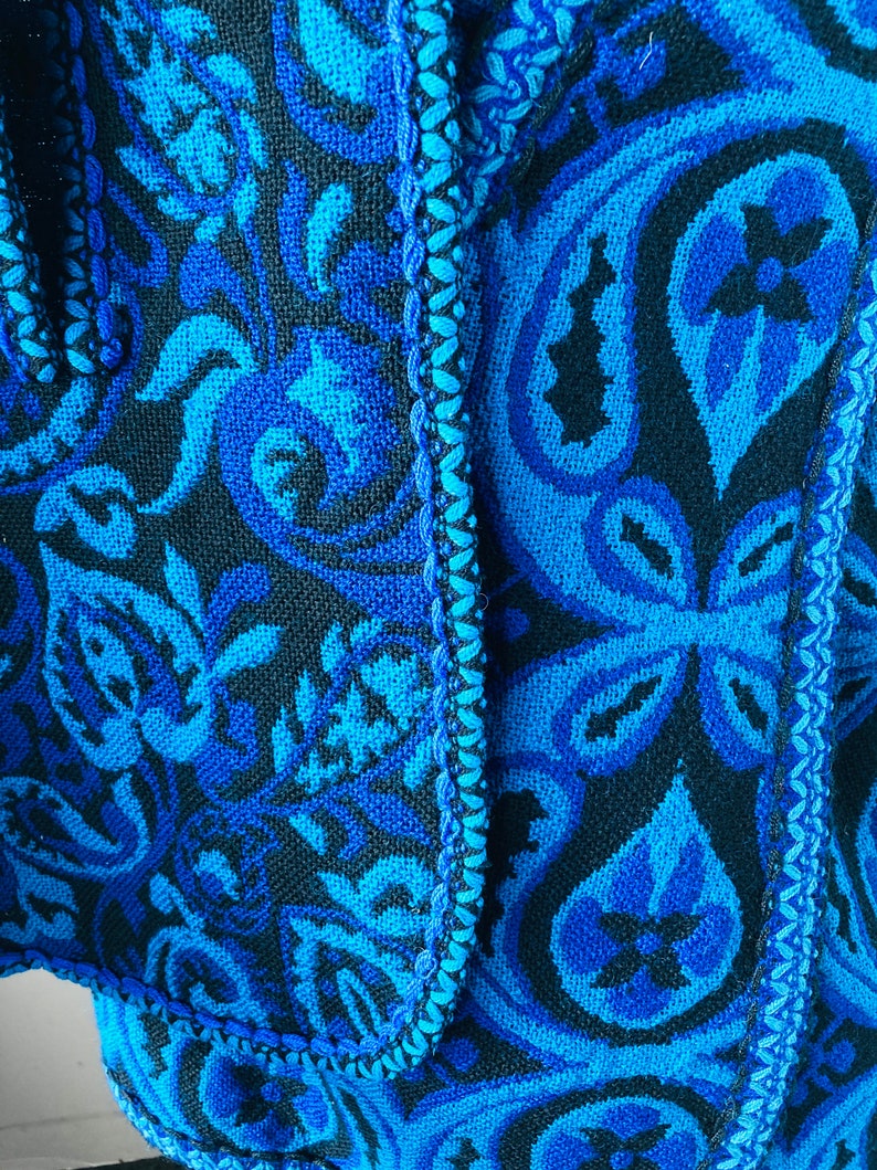 an amazing vintage 60s /70s cape and wrap skirt set-turquoise and black wool ,an unapologetically fabulous outfit image 2