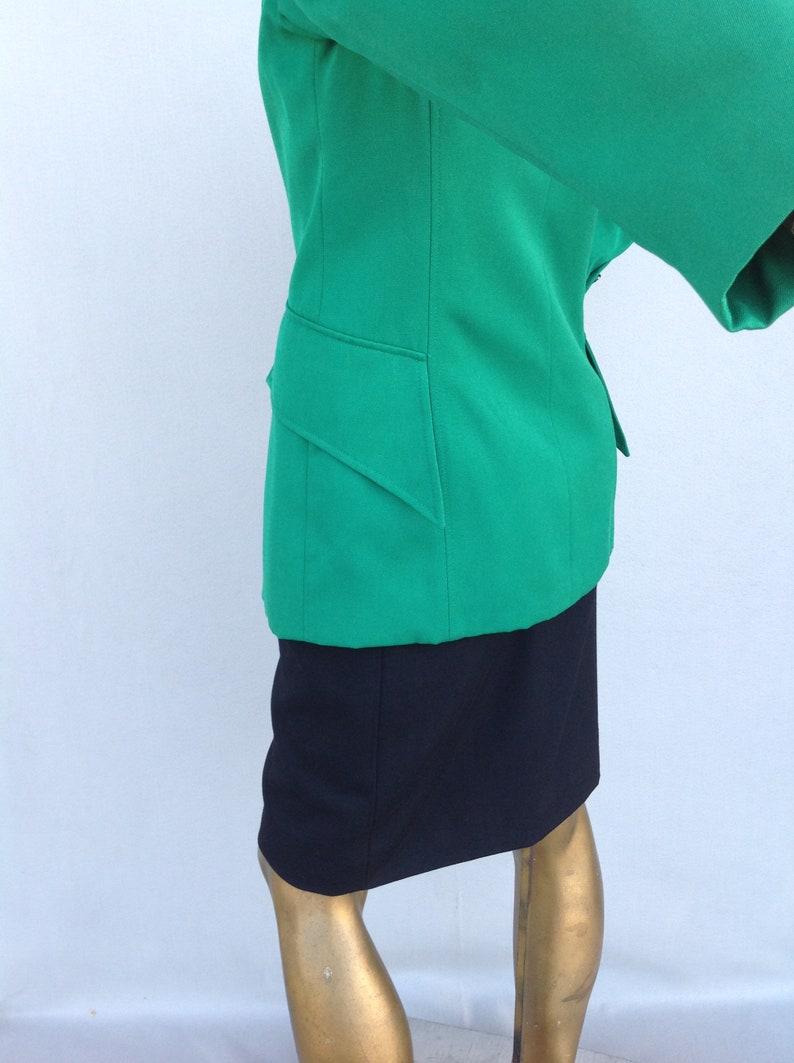 Vintage 80s EMANUEL UNGARO Green Tailored Wool Jacket for Women,Womens Italian Fashion & French Elegant Jacket 1980s-sustainable fashion image 4