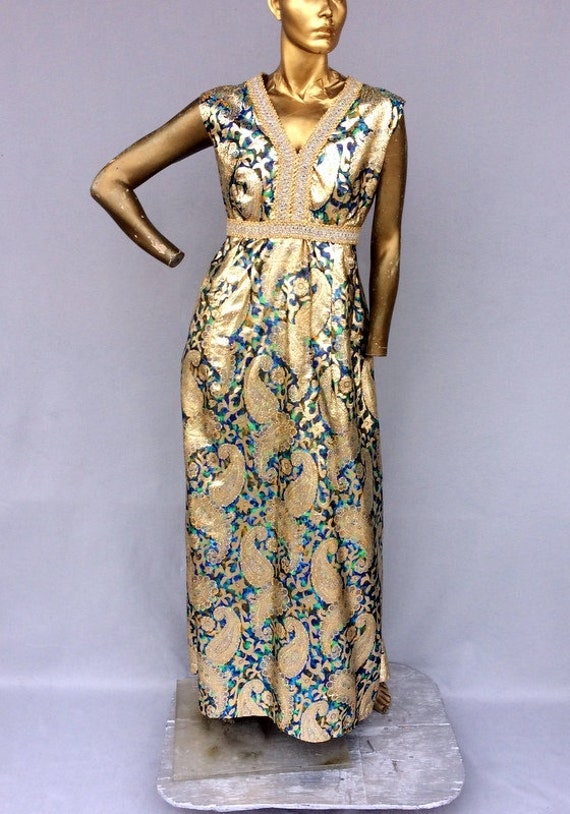 vintage 70s luxurious shiny metallic brocade even… - image 1